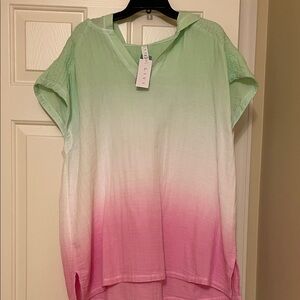 Lane Bryant Mint-to-Pink Ombre Hooded Tunic Top